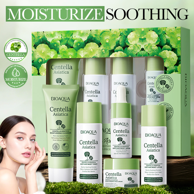 Skincare Glad2Glow - 5-teiliges BIOAQUA Centella Asiatica Hautpflegeset Feuchtigkeitsspendende
